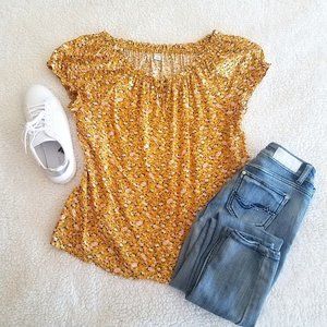 NWOT Old Navy Mustard Floral Off Shoulder Short Sleeve M
